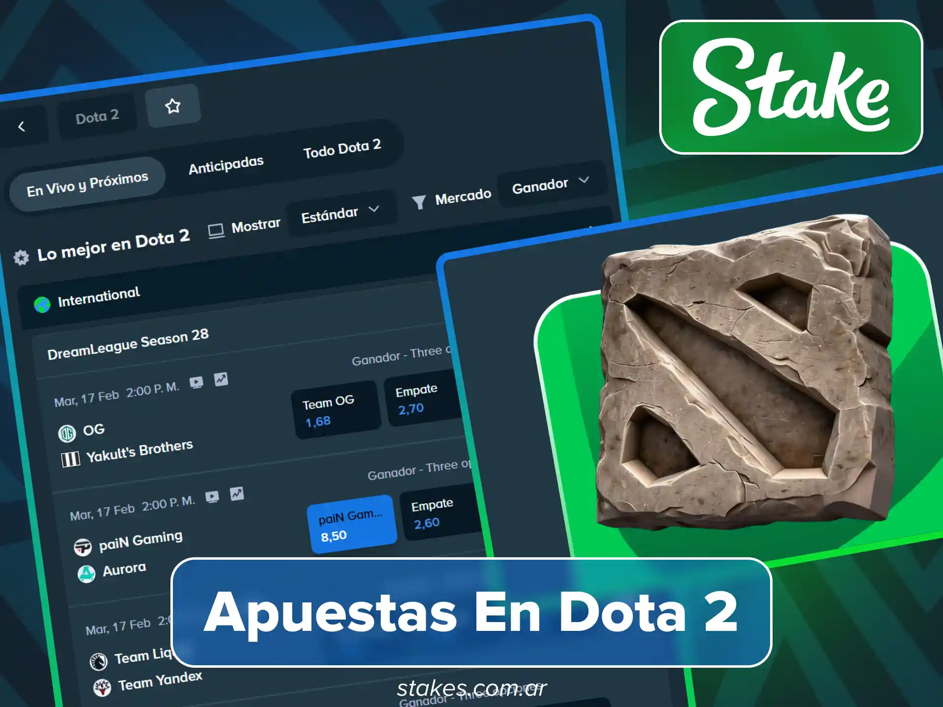 Encuentra cuotas de Dota en el sitio oficial de Stake.