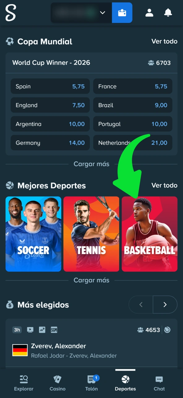 Abre la sección de baloncesto para realizar tus apuestas en la casa de apuestas Stake.