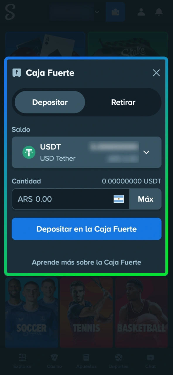 Deposita fondos para tus apuestas de cricket en la casa de apuestas Stake.