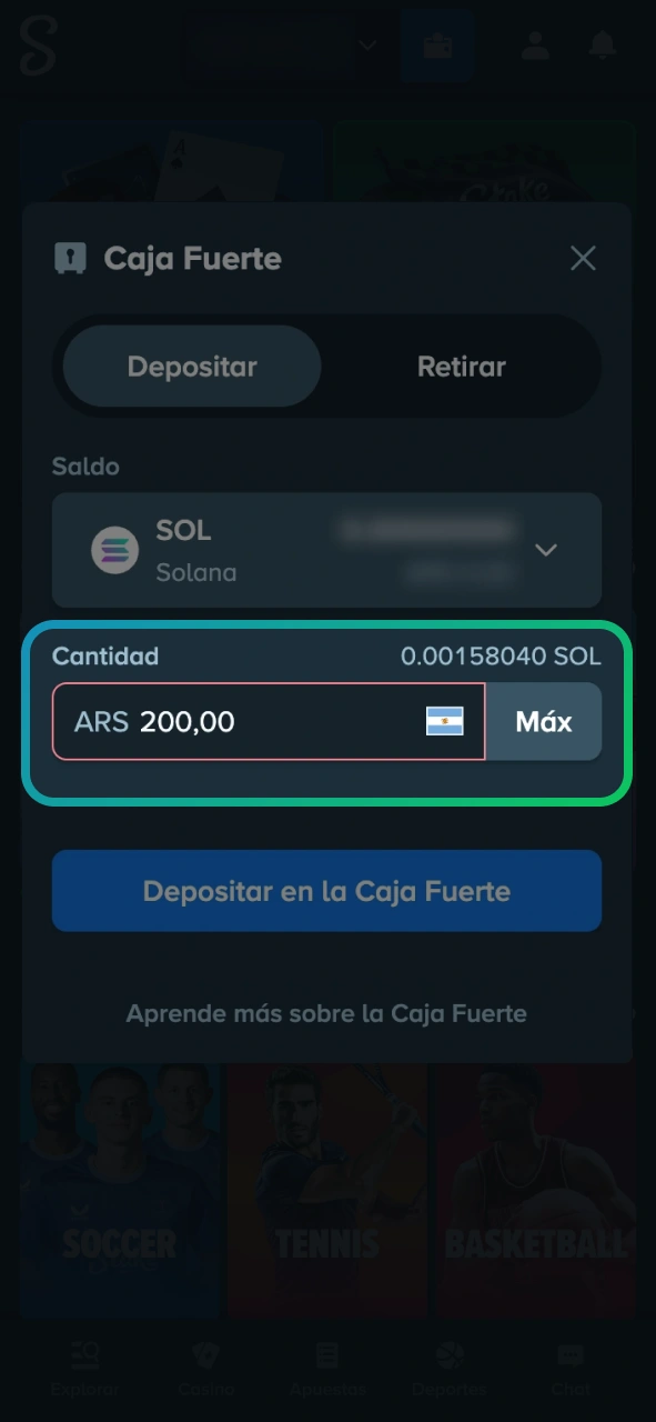 Deposita fondos en tu cuenta para apostar en la Fórmula 1 en Stake.