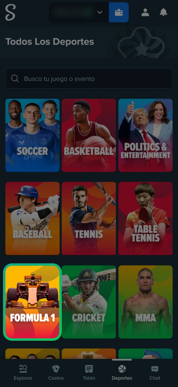 Encuentra la sección de apuestas de Fórmula 1 en la casa de apuestas Stake.