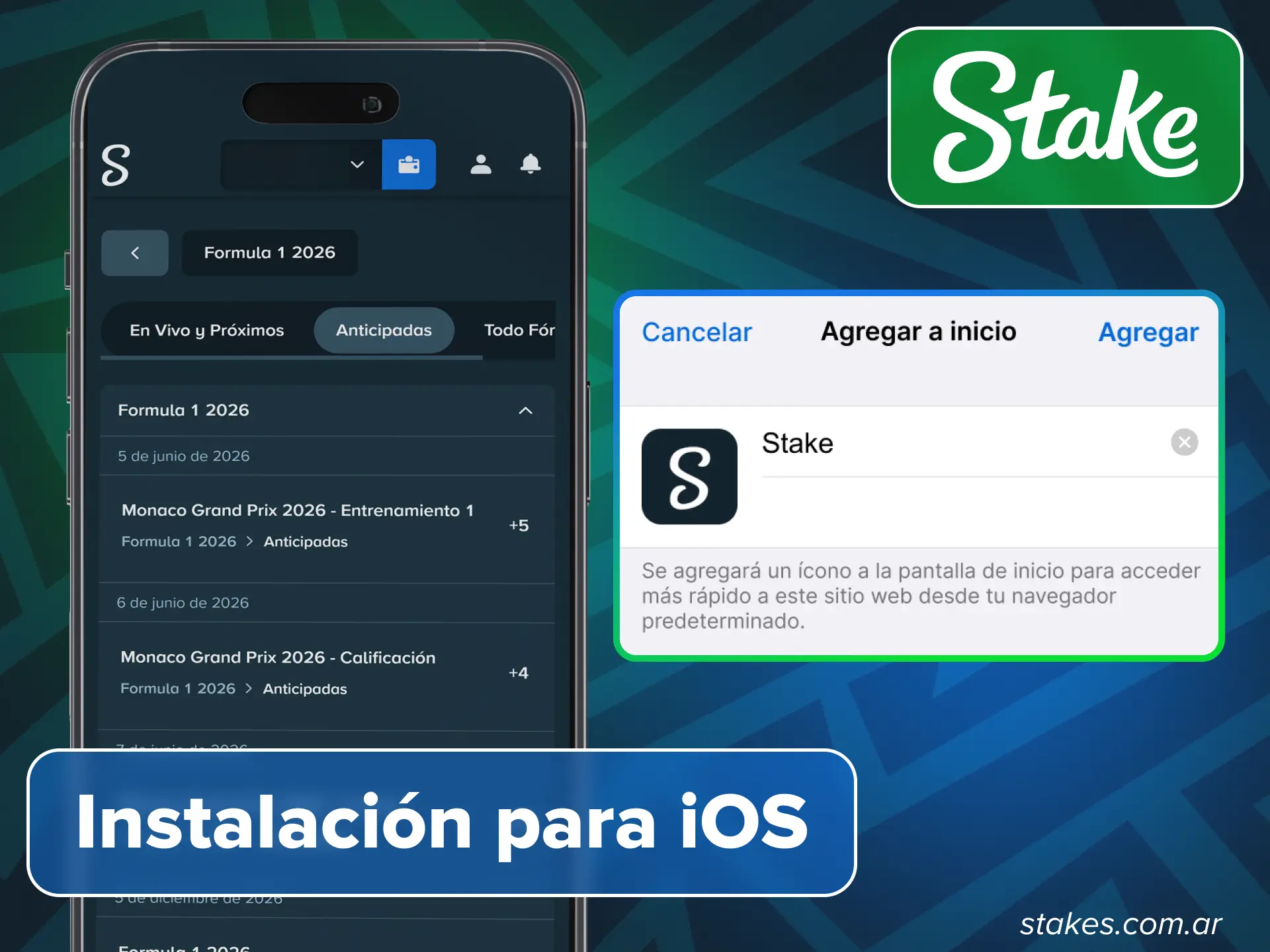 Realiza tus apuestas de F1 a tiempo con la aplicación Stake para iOS.