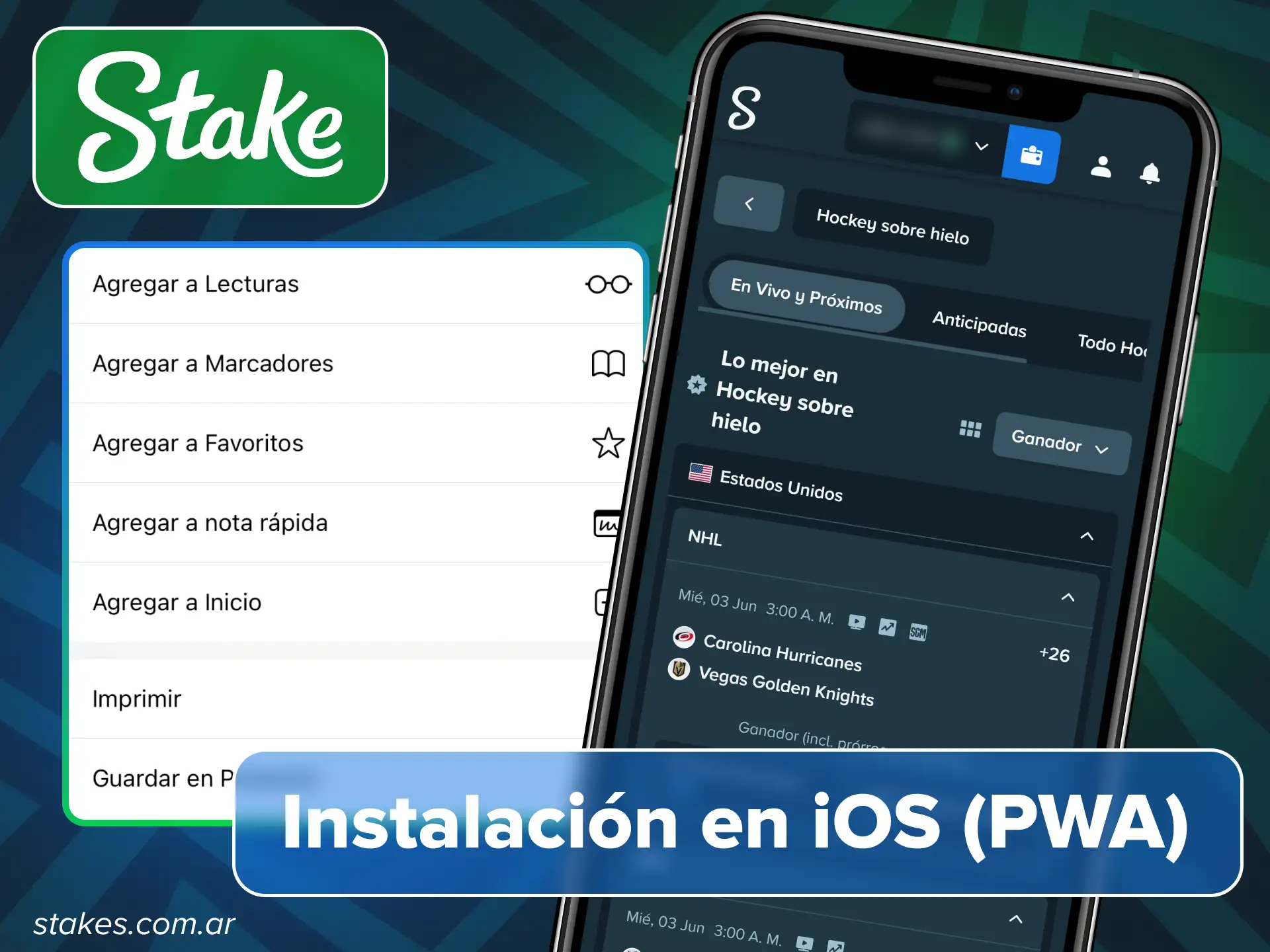 Realiza apuestas de hockey desde tu dispositivo iOS con la aplicación Stake.