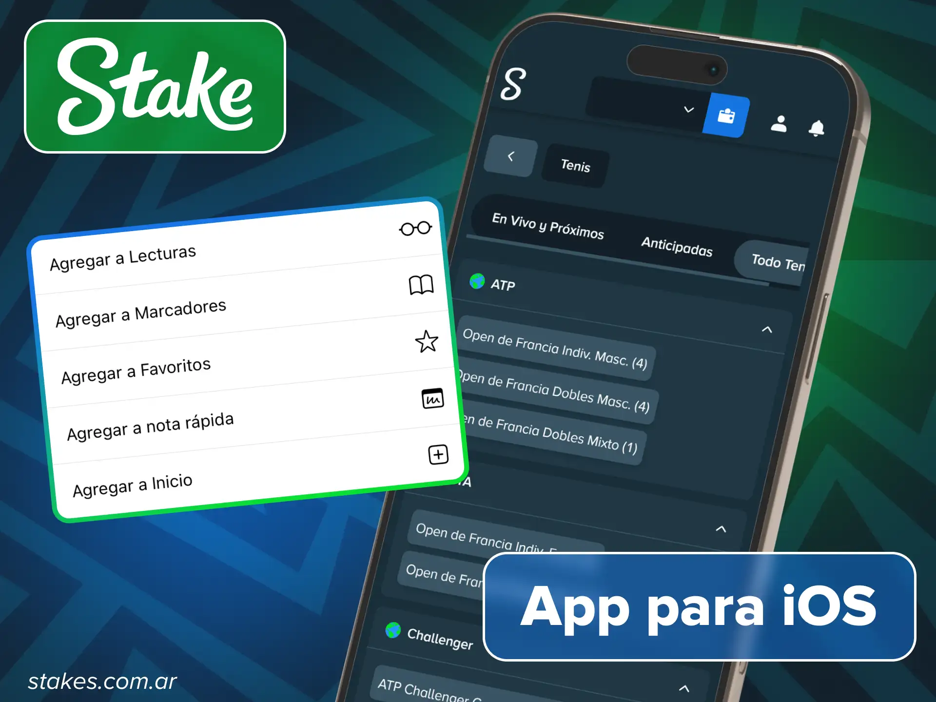 Apuesta en partidos de tenis desde tu dispositivo iOS con la aplicación Stake.